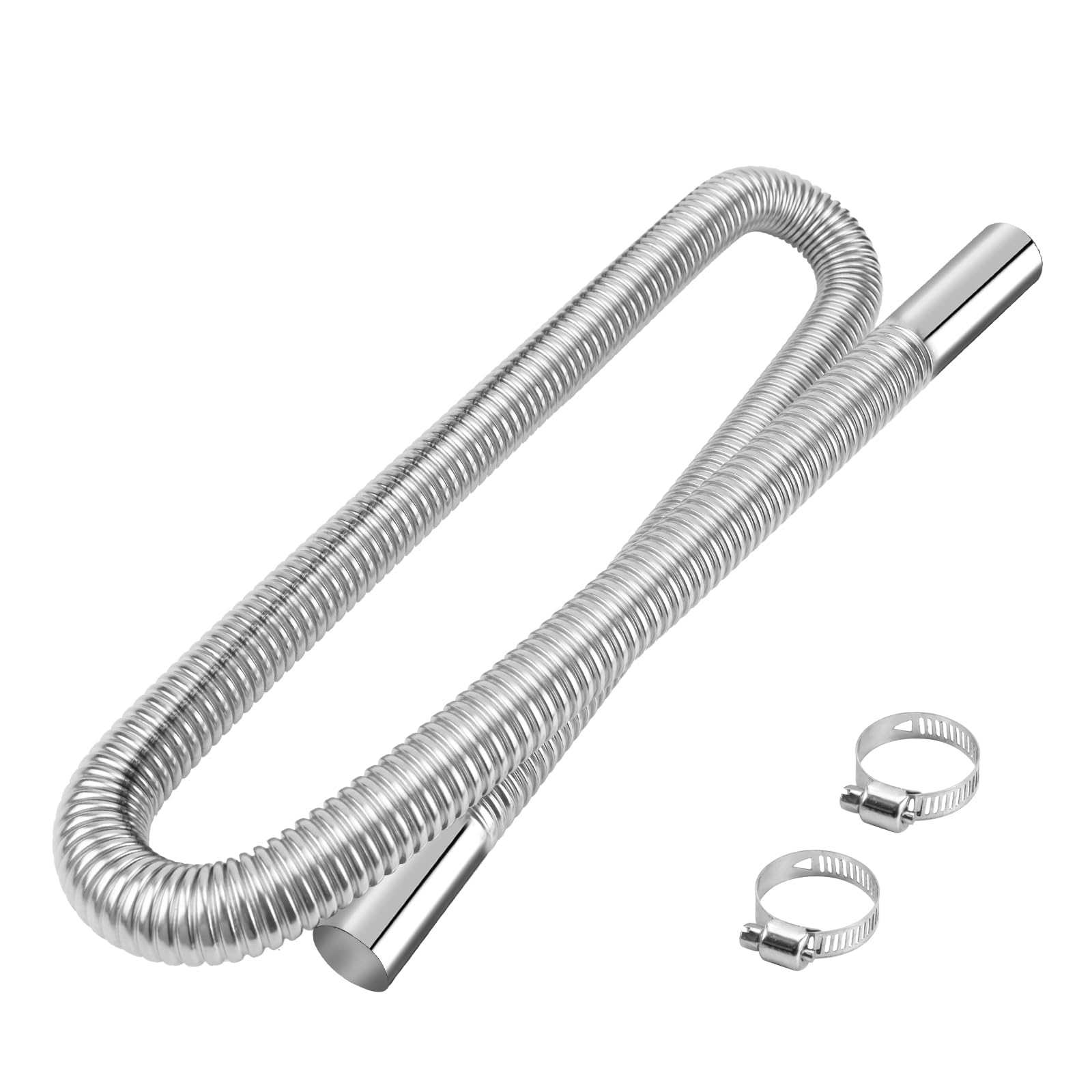 Photo 1 of 1 inch Stainless Steel Exhaust Hose, 59" Flexible Exhaust Pipe,Diesel Heater Flexible Exhaust Tubing with 2 Hose Clamps Generator Exhaust Hose Parking Air Heater Fuel Tank Diesel Gas