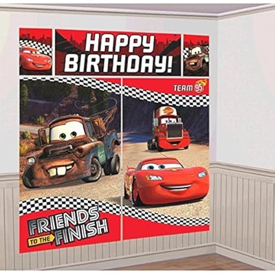 AmscanDisney Cars Formula Racer Birthday Party Scene Setters Wall Decorating Kit (5 Pack), 59" x 65", Bright Red