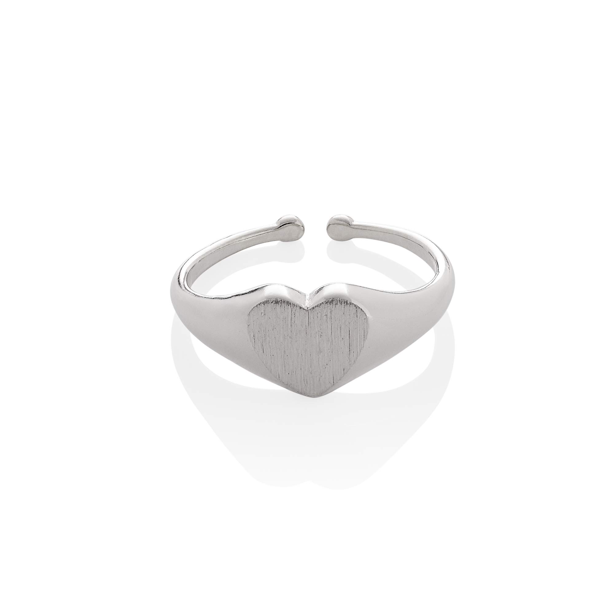 Namana Adjustable Silver Heart Signet Ring for Women, Brushed Finish, Hypoallergenic, Nickel-Free, Valentine's Day