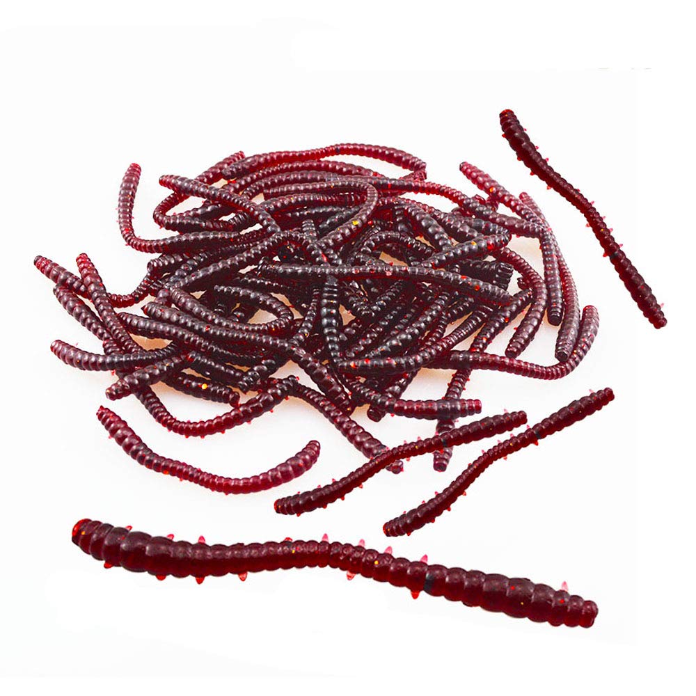 senvenelec Artificial Earthworm, Biomimetic Soft Silicone Earthworm Baits Worm Fishing Lures Simulation Red Worms Plastic Green Environment Strong Temptation Bait Fake RedWorm - Large 100Pcs