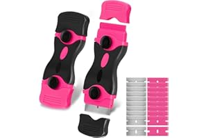 THINKWORK Razor Blade Scraper - Pink Razor Scraper Gift for Women, 2-in-1 Scraper Tool Set with 20Pcs Razor Blades for Removing Window Labels, Decals, Stickers, Glass Stove Top (2 Pack)