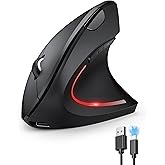 TECKNET Ergonomic Mouse, Rechargeable Vertical Ergo Mouse Wireless, Silent 2.4GHz 6 Buttons Optical Carpal Tunnel Mouse, 5 Ad