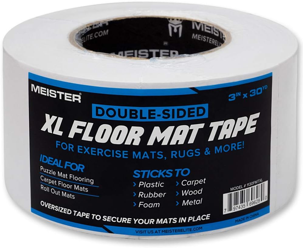 Meister Double-Sided XL Floor Mat Tape - Secures Exercise Mats & Rugs in Place, Transparent, XL Roll - 3in x 30yd (1130FMTXL): Sports & Outdoors
