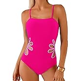 Herseas Women's One Piece Swimsuits Adjustable Spaghetti Straps Floral Cutout Bathing Suits Beach Summer Swim Outfits