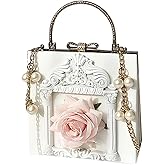 QZUnique Women Love Angel Floral Evening Bag Rose Embossed Formal Purse Clutch Black Gold Crossbody Pearl Chain Shoulder Bag