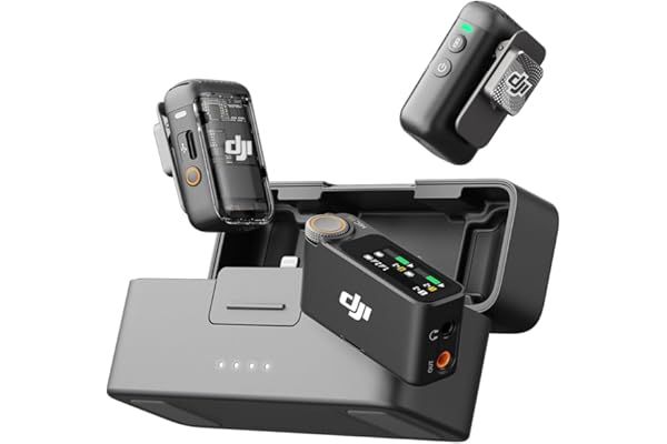DJI Mic 2, Wireless Lavalier Microphone, Noise Cancelling, 48kHz 32-bit Float Internal Recording, 820 ft.(250m) Range, 18H Battery with Charging Case, Microphone for iPhone/Andriod, Vlog, Streaming