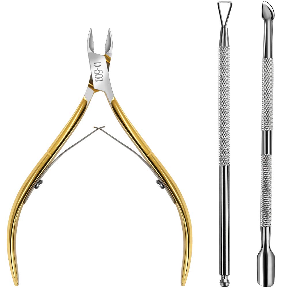 Cuticle Nippers, Cuticle Pusher & Cuticle Peeler, Teenitor Manicure and Pedicure Cuticle Tools with Cuticle Cutter Stainless Steel, Cuticle Pusher and Spoon Nail Cleaner Gel Nail Polish Nail Art Remov: Beauty