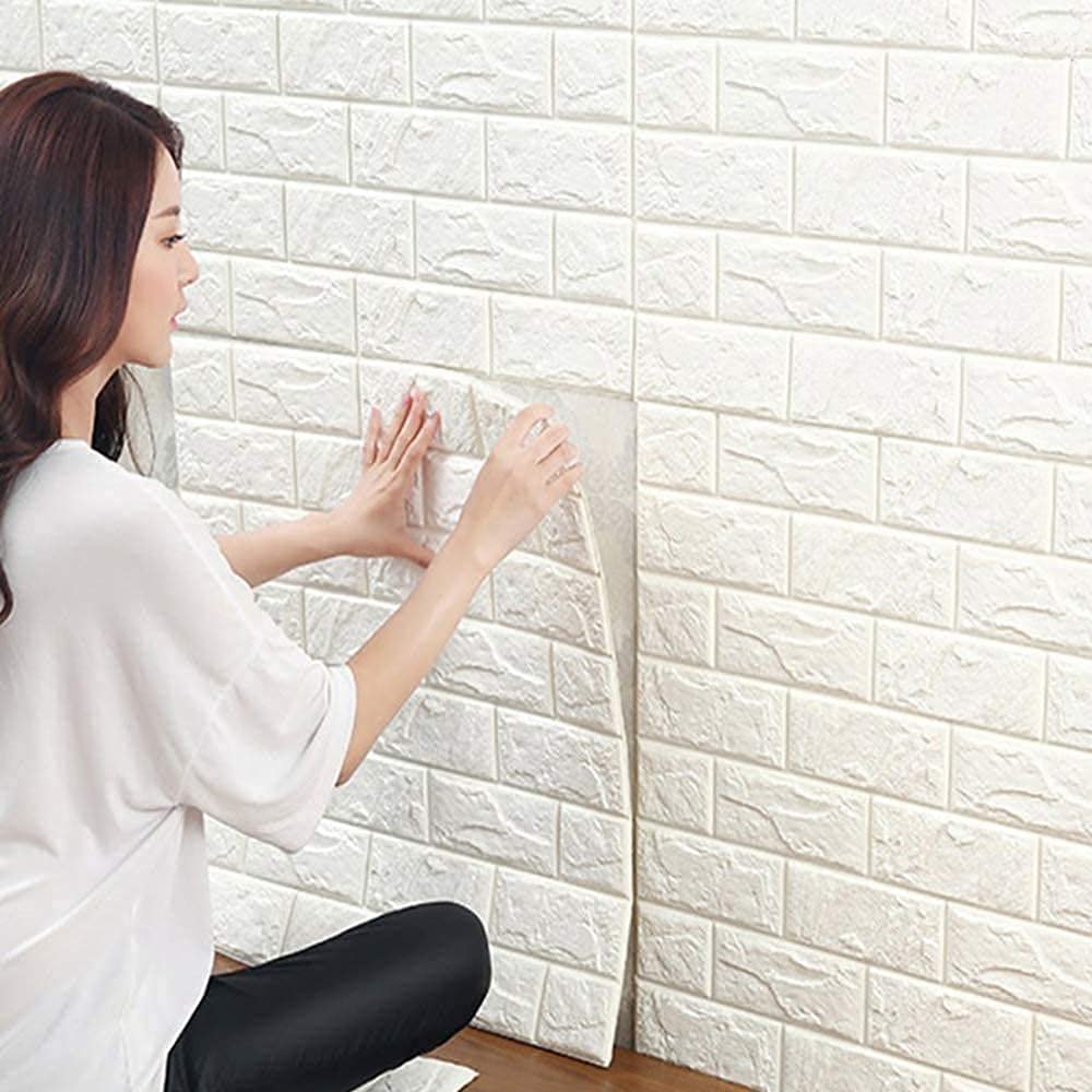 10 PCS 3D Brick Wallpaper, 13×15’’ DIY Self Adhesive Wall Tiles, Waterproof,Masonry Effect, Home Decoration, 3D Wall Panel,Suitable for Kitchen, Bathroom, Living Room