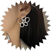 Iaceble Boho Hollow Flower Stud Earrings Pearl Flower Earrings Metal Flower Blossom Earrings Open Flower Daisy Earrings Jewelry for Women
