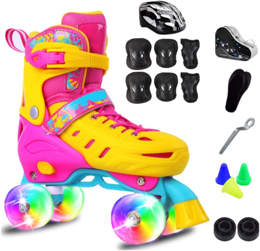 ZCRFY Inline Skate Adjustable Roller Skates Kids Double Row Inline Skate Children's Four-wheeled Quad Skating For Beginners Ice Shoes Protective Set Birthday Present,Pink1-M(35-38) Code