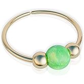 Jolliz Green Opal Gold Nose Ring Hoop - 14k Gold Filled Nose Piercing ring - 24g Gold Nose Hoop - Light Green 3mm Opal Nose Ring - Piercing Jewelry For Women