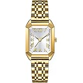 GOODLIYA Watches for Women Vintage Rectangular Case Stainless Steel Band Ladies Wrist Watch Fashion Simple Roman Numerals Water Resistant Quartz Wristwatch