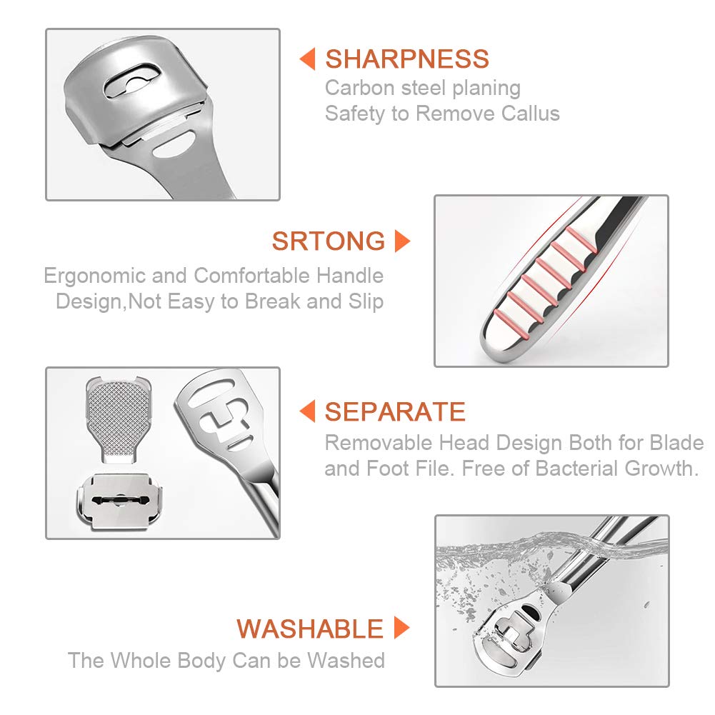 Codream Pedicure Callus Shaver Foot File Care Hard Skin Remover Callus Shaver Sets with Case, Foot File Heads & 10 Replacement Blade for Hand Feet : Beauty