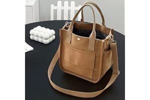 Large Canvas Tote Bag with Multi-Pocket and Detachable Shoulder Strap, Reusable Lightweight Everyday Essentials Bag, Brown