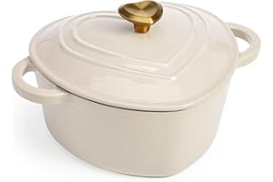 Paris Hilton Enameled Cast Iron Dutch Oven Heart-Shaped Pot with Lid, Dual Handles, Works on All Stovetops, Oven Safe to 500°