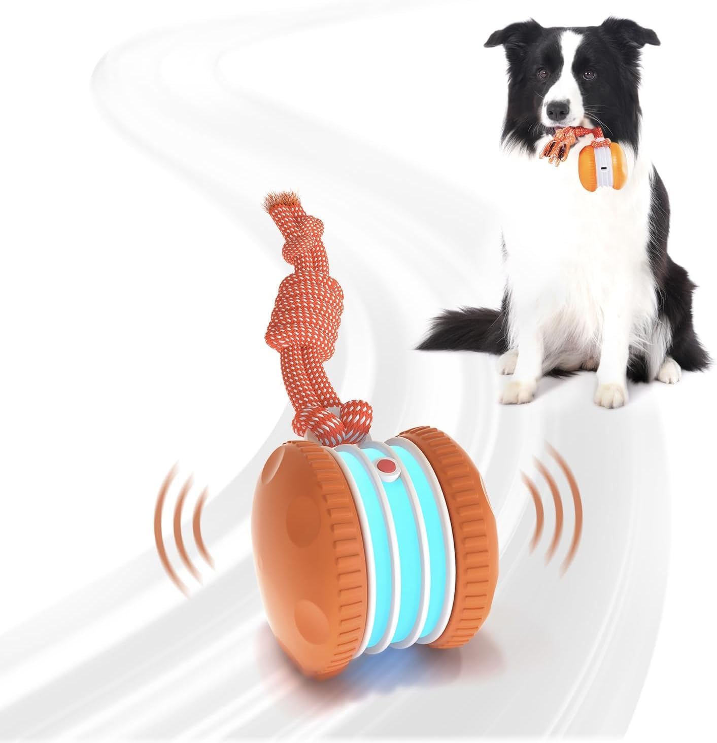 Photo 1 of QGI Interactive Dog Toys, Random Path Electric Automatic Moving and Rolling Dogs Toy with Rope for Small Medium Large Dogs, Motion-Activated Dog Stimulation Toy for Boredom Relief (Orange)