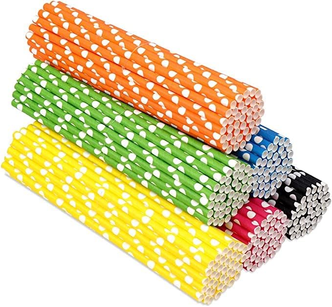 H&S Biodegradable Paper Straws 120pc Colorful Recyclable Party Set