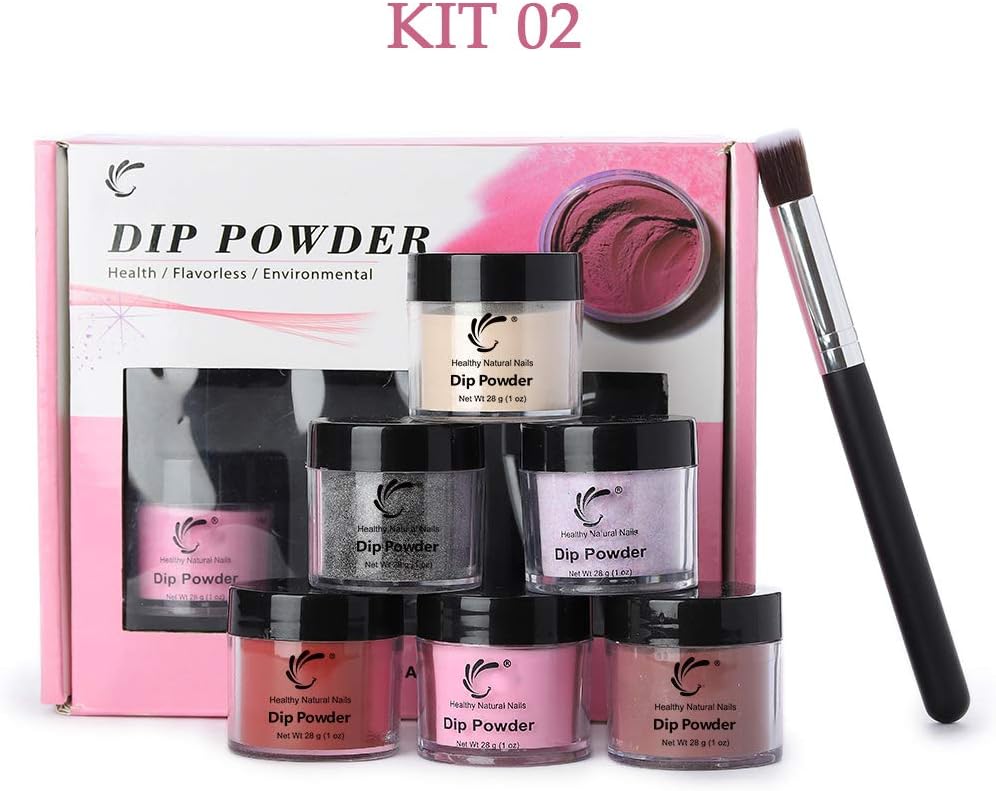 BNG Dip Powder Nail Acrylic System Kit, Pro Nail Dipping Powder Color Collection, DIY French Manicure Nail Salon Tools - Set of 6 (Kit 02)