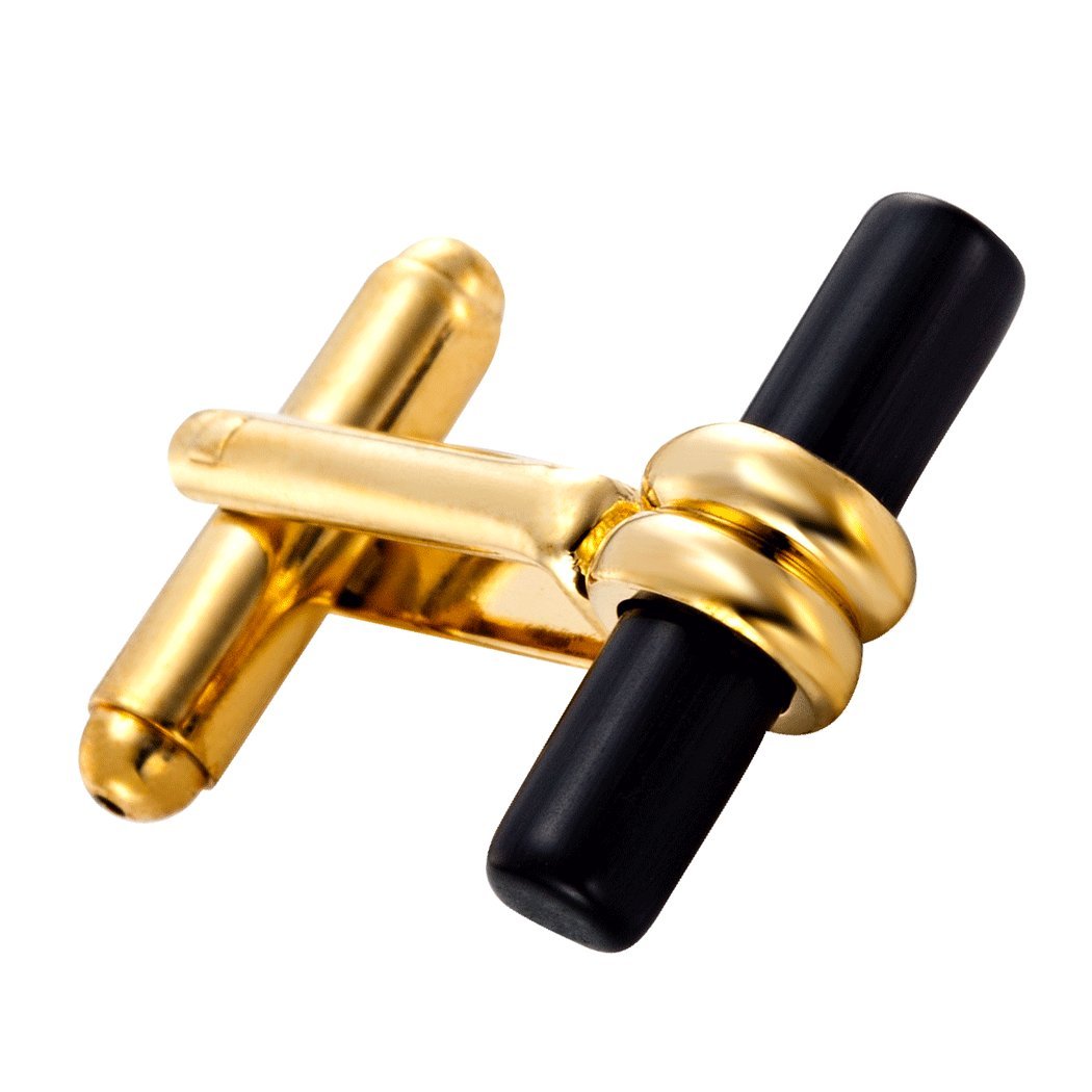 Men's Stainless Steel Gold Toned Cufflinks Black Bullet Wrap Style