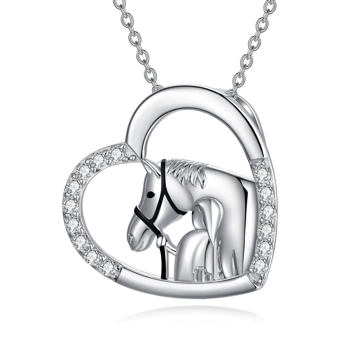Sterling Silver Horse Pendant Necklace Gifts Heart Animal Jewellery for Girls Women
