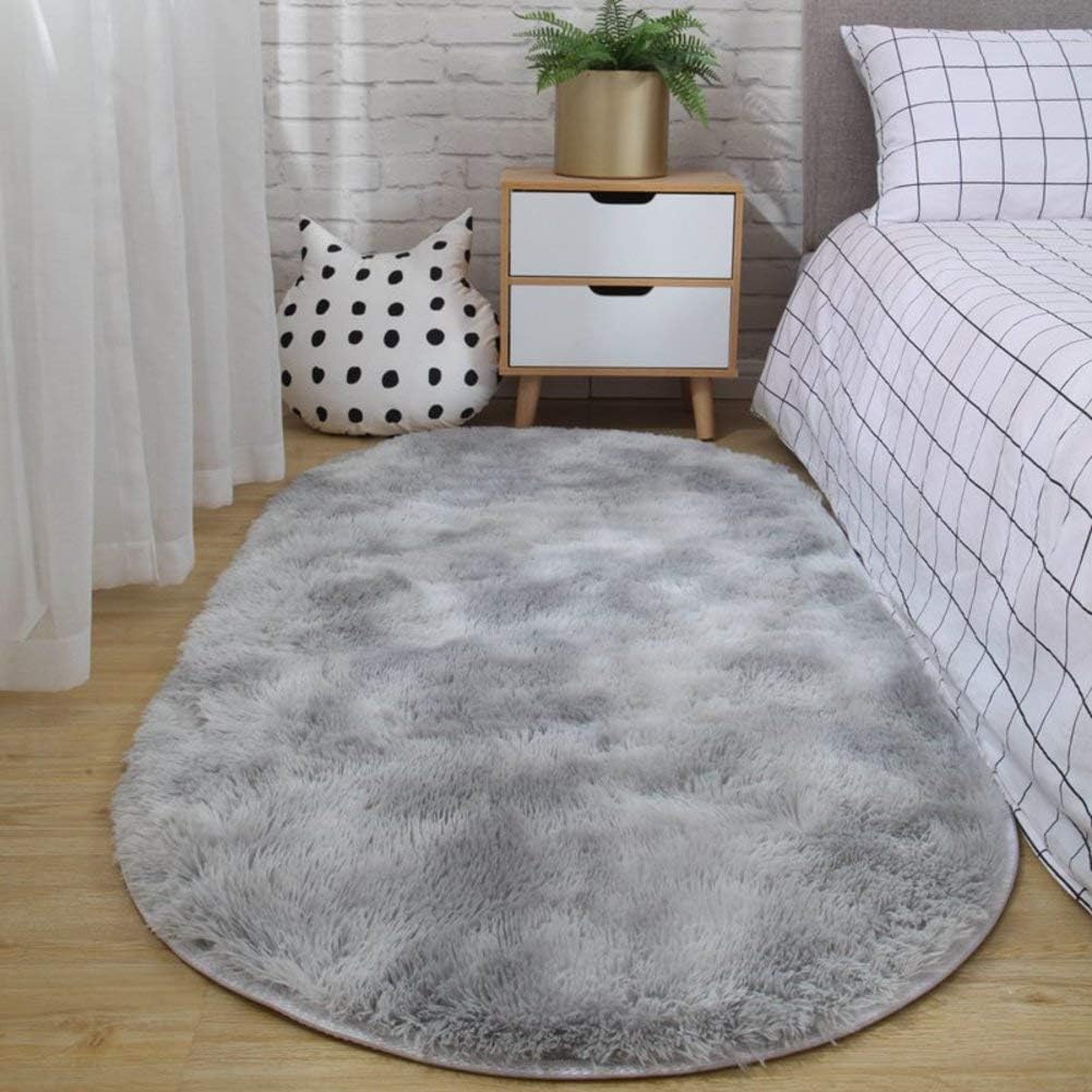 AMYDREAMSTORE Oval Shaggy Area Rug,for Living Room,high Pile Carpet Pad,not-slip Furry Fluffy Rug,plush Floor Mat,ultra Soft Bedside Carpet Rugs Light Grey 200x300cm(79x118inch)