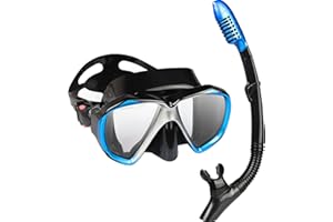 EXP VISION Adult Snorkel Set, Professional Snorkeling Gear Panoramic Anti-Fog Diving Goggles and Dry Snorkel Tempered Glass Scuba Mask for Diving, Snorkeling and Swimming