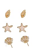 Stud Earrings for Women Trendy, 14K Gold Plated Cartilage Earring Set Hypoallergenic Bow Star Starfish Shell Studs CZ Earring Stacks Cute Small Huggie Hoop Earrings for Women Gold Jewelry