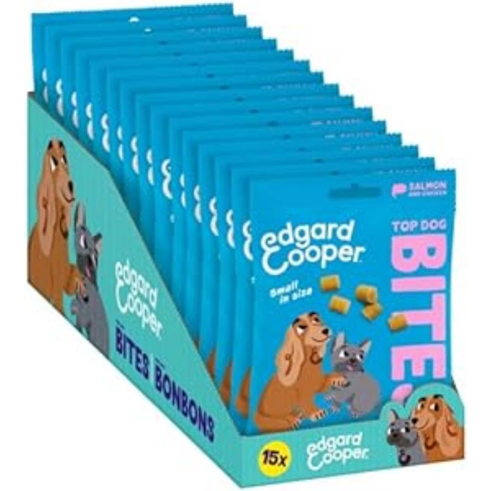Edgard Cooper Natural Dog Treats, Salmon and Chicken Top Dog Bites Small, 15 x 50g bag, Grain Free, High in Protein fresh meat, full of essential amino acids for healthy insides