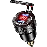 Kewig Aluminum DIN Plug Charger Motorcycle Dual Quick 3.0 USB Charger Power Adapter with LED Display Waterproof for 12V-24V BMW Ducati Triumph DIN Socket