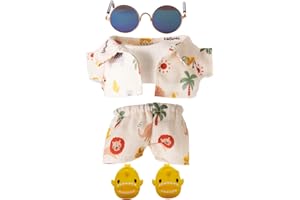 BEOFINEST Vacation Style Clothes for 17cm Doll, Accessories for 17cm Dolls, Clothes Set for Dolls, Fashion Casual Stylish 5 PCS Set Glasses Shoes Clothes Set for Doll Accessories (No Doll) (Apricot)