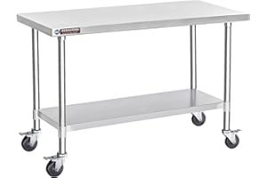 DuraSteel Food Prep Stainless Steel Table - 30 x 60 Inch Metal Table Cart - Commercial Workbench with Caster Wheel - NSF Certified - for Restaurant, Warehouse, Home, Kitchen, Garage