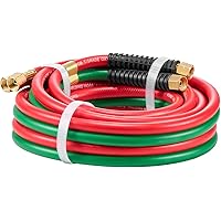 VEVOR 1/4-Inch x 15FT Oxy Acetylene Hose with 9/16"-18 B Fitting, 300PSI T Grade Welding Cutting Torch Twin Hose, Compatible 