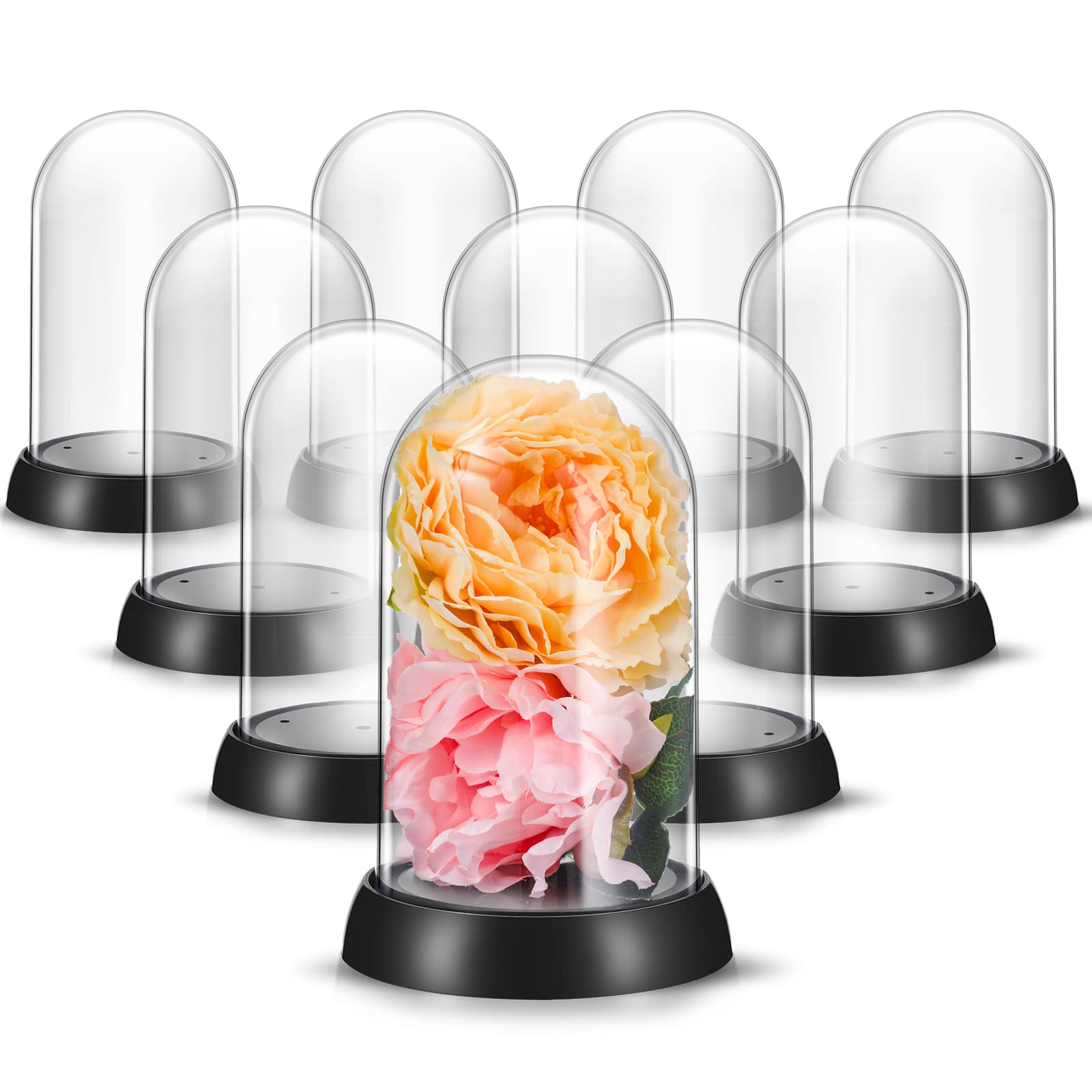 Photo 1 of Zhengmy 12 Pieces Plastic Dome Display Case Display Cloche Dome Cloche Bell Jar with Base Clear Cloche Dome Decoration Case for Collectibles Rose Office Home Tabletop Centerpiece Decoration(Oval)