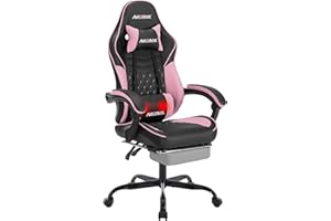 NIONIK Ergonomic Video Gamer Chairs,Computer Gaming Chairs with Massage Lumbar Support and footrest,Racing Style Computer Chair Adjustable Headrest for Adults, Black Pink