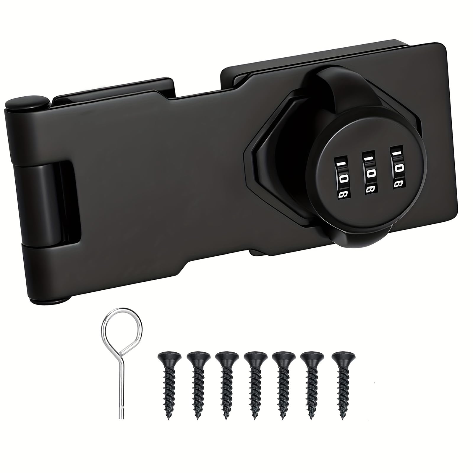 Zinc Alloy Cabinet Door Latch - Black Combination Hasp Lock for Kitchen Drawers, Cupboard, Office File Cabinet