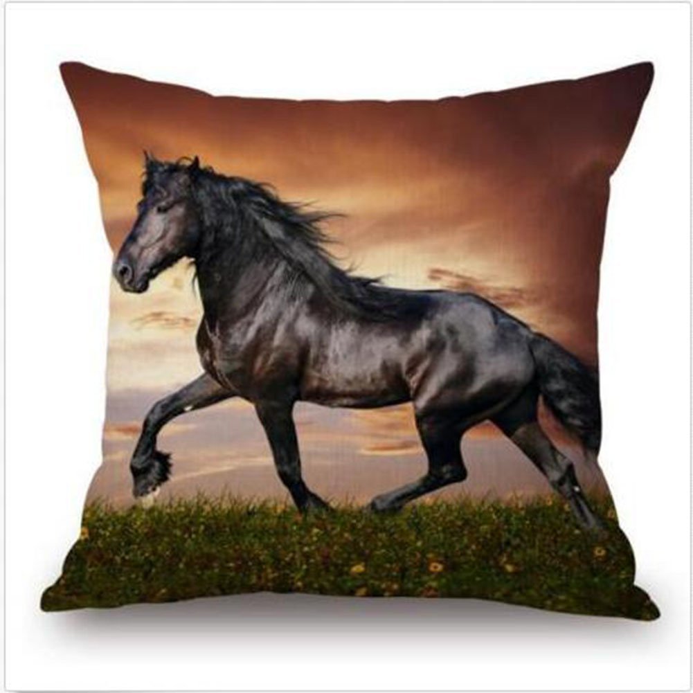 Horse Pillow Case Cushion Cover Cotton Linen Sofa Waist Pillowcase Home Decor