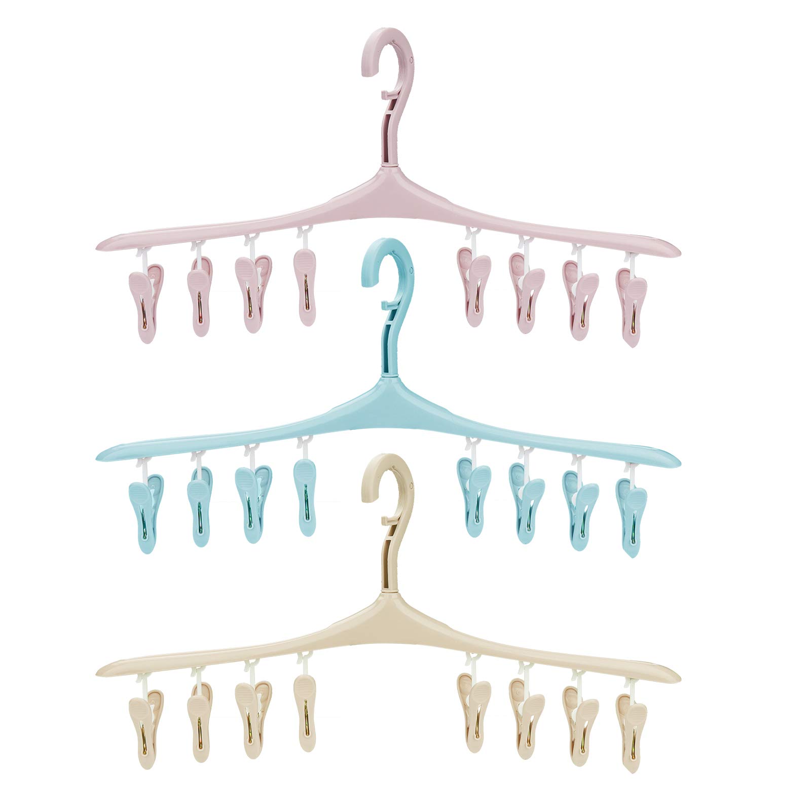 Roellgs 3 pcs plastic laundry rack drying rack 8 clips windproof design Rotatable drying rack for socks, towels, underwear, baby clothes