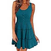 AUNEAL Womens Summer Dresses Sleeveless Button Down Casual Swing Mini Dress