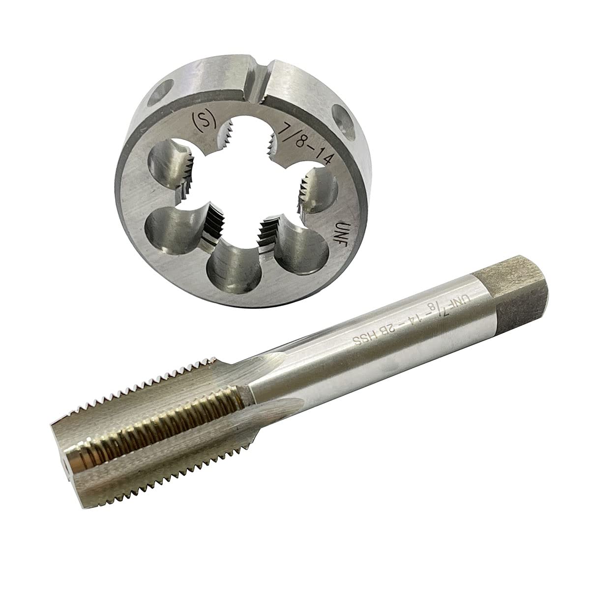 ASZLBYM 7/8-14 HSS Tap and Die Set， UNF Machine Thread Tap and UNF Round Thread Die Right Hand