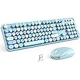MOFII Wireless Keyboard and Mouse Combo, Blue Retro Keyboard with Round Keycaps, 2.4GHz Dropout-Free Connection, Cute Wireless Mouse for PC/Laptop/Mac/Windows XP/7/8/10 (Blue-Colorful)