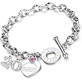 MSFLORAL Charm Bracelet for Women, Sweet Heart Charm Bracelets with OT Clasp Birthday Gift for Her, Birthday Gift Idea for Women