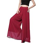 ZHUANGBUTTERFLY Women's Chiffon Flowy Wide Leg Pants, Palazzo Beach Gaucho Trousers for Vacation Casual Yoga