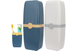 Skycase Travel Toothbrushes Case, [2 Pack] Toothpaste Storage Box, Cup Portable Toothbrush Holder Toothbrushes Toothpaste Set Organizer for Travel,Business,Home,Camping, School Supplies,Blue+White