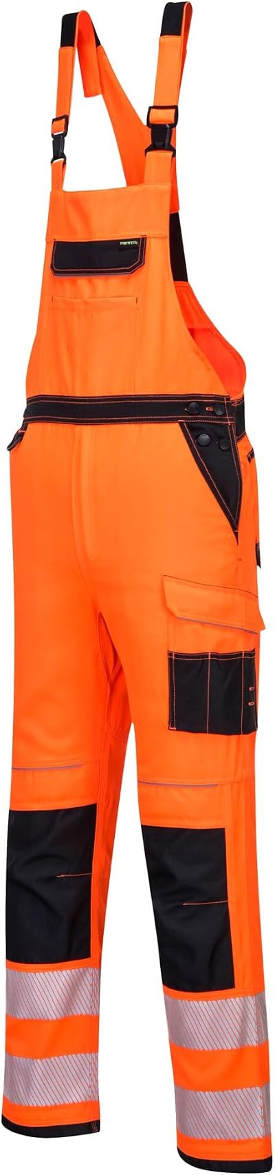 Portwest PW344 Mens Hi Vis Bib and Brace Work Overalls Orange/Black Large