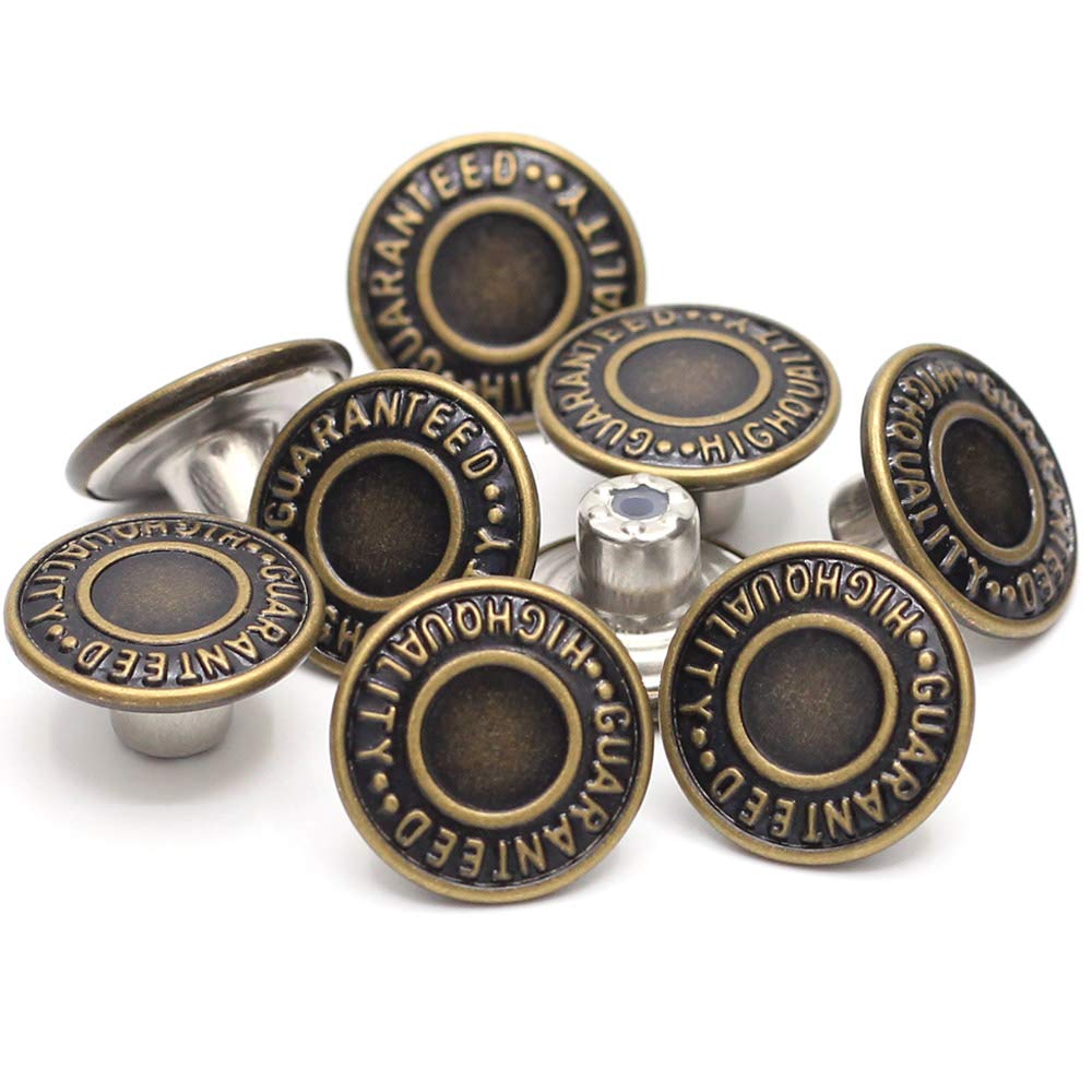 17mm Brass Jean Button Replacement, Enosea No Sew Tack Buttons 12 Set