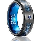 SOXEMAN | Guardian Line Band - 8mm Wide Black Tungsten Wedding Ring with Blue Zirconia