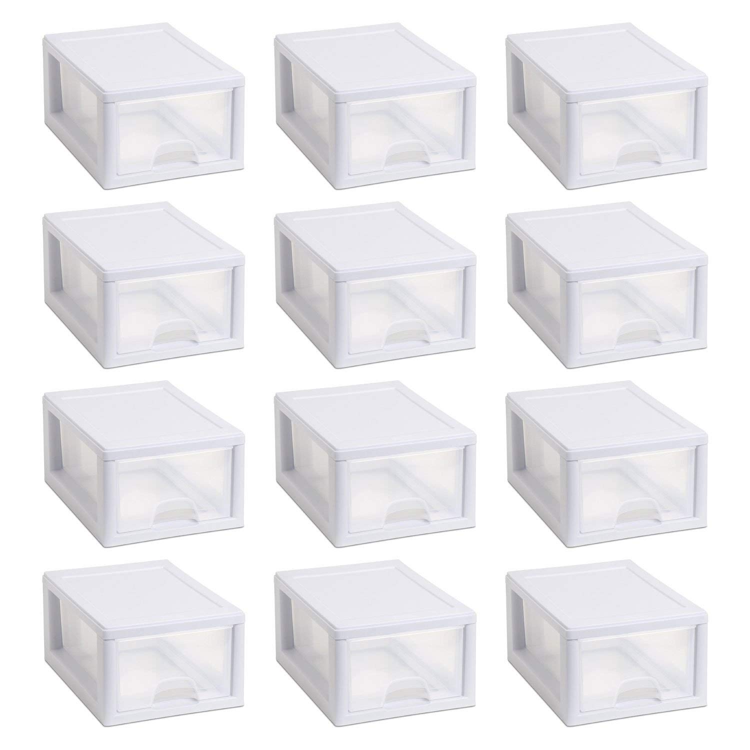 STERILITE 20518006 Stackable Small Drawer White Frame & See-Through (12 Pack)