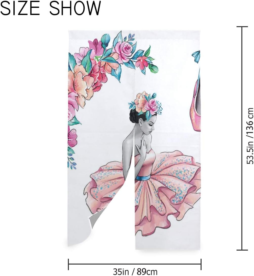 Amazon Eilanna 間仕切りカーテン 花の頭の摩耗とふわふわのパステル調のチュチュの女の子の絵のイラスト おしゃれ 間仕切り遮光 飾り付け 装飾 玄関 キッチン リビング 店 出入り口 突っ張り棒付き 86 143cm のれん オンライン通販