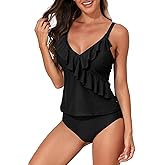 Aleumdr Two Piece Tankini Swimsuit for Women Tummy Control Bathing Suits Ruffled Top with Bikini Bottoms Swimwear