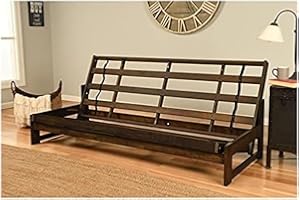 HomeStock Nordic Haven Full Size Futon Frame Set in Reclaimed Mocha Finish, Futon Frame with Mattress, Straight Arm, Versatile and Convertible Design Futon Frame for All Spaces Frame Only